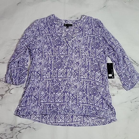 Tops - N Touch Purple/White Geometric Print Blouse